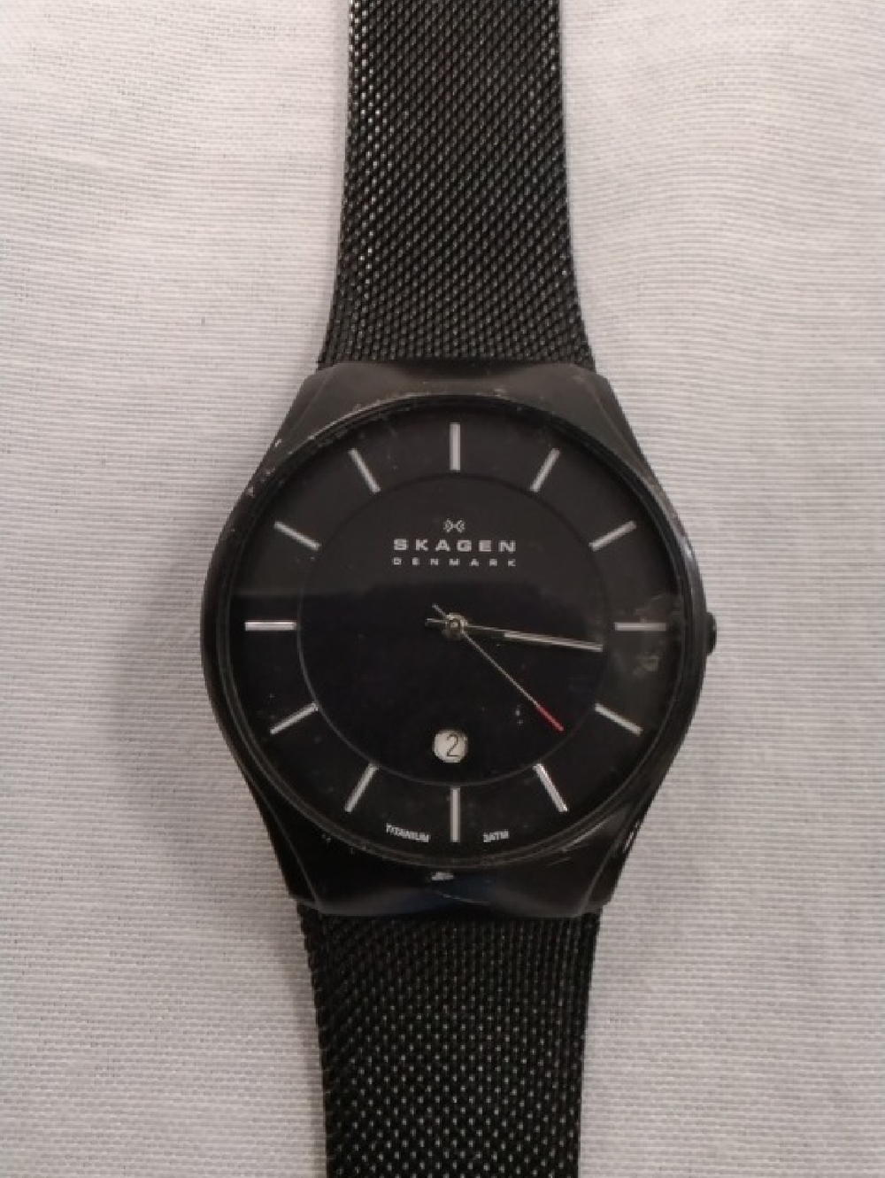 Skagen Black Mesh Titanium Men's Watch with Date
